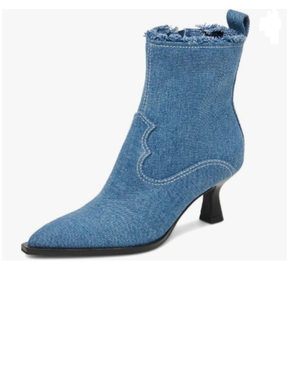 XYD Blue Denim Boots Pointed Toe Side Zipper Ankle Booties Kitten Heels Shoes